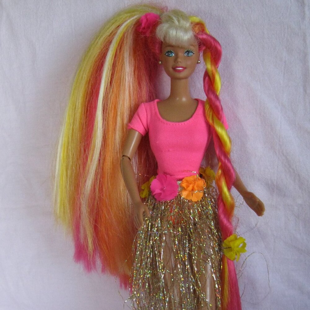 Barbie Hula Hair Doll Articulated Blue Eyes 1993 Gold Grass Skirt Tropic Mattel
